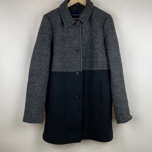 NWOT LANDS END 2 Tone Wool Blend Grey Black Pea Coat Size 12